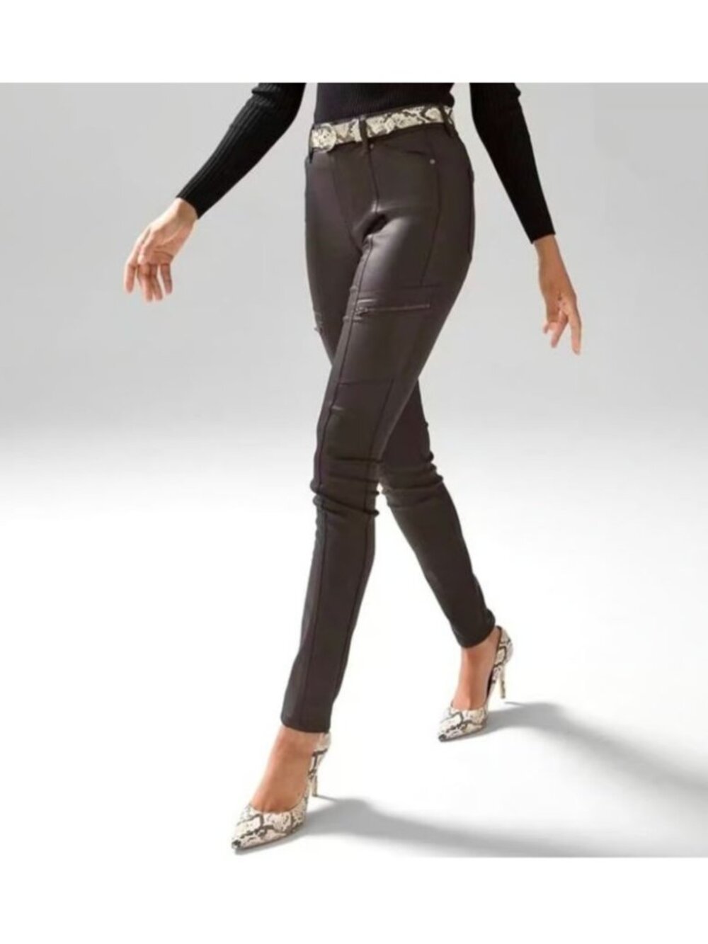 White House Black Market Skinny Pants Size 2 High Rise Pockets Brown Moto Biker